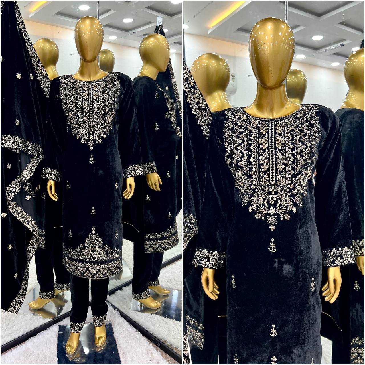 YNF VELVET KESH123 5213 SUITS & DRESSES WHOLESALE EMBROIDEREY PARTY WEAR BLACK SALWAR VELVET SUITS MANUFACTURE