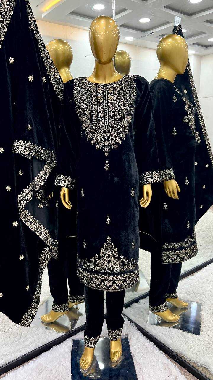 YNF VELVET KESH123 5213 SUITS & DRESSES WHOLESALE EMBROIDEREY PARTY WEAR BLACK SALWAR VELVET SUITS MANUFACTURE