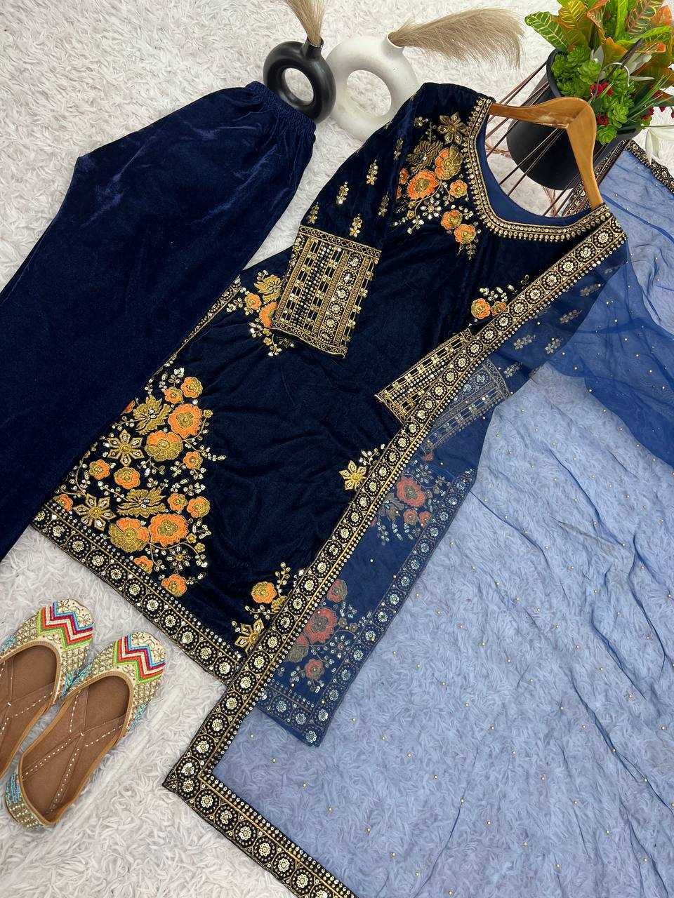 YNF VELVET KESH124 829 SUITS & DRESSES WHOLESALE EMBROIDEREY PARTY WEAR BLUE SALWAR VELVET SUITS MANUFACTURE