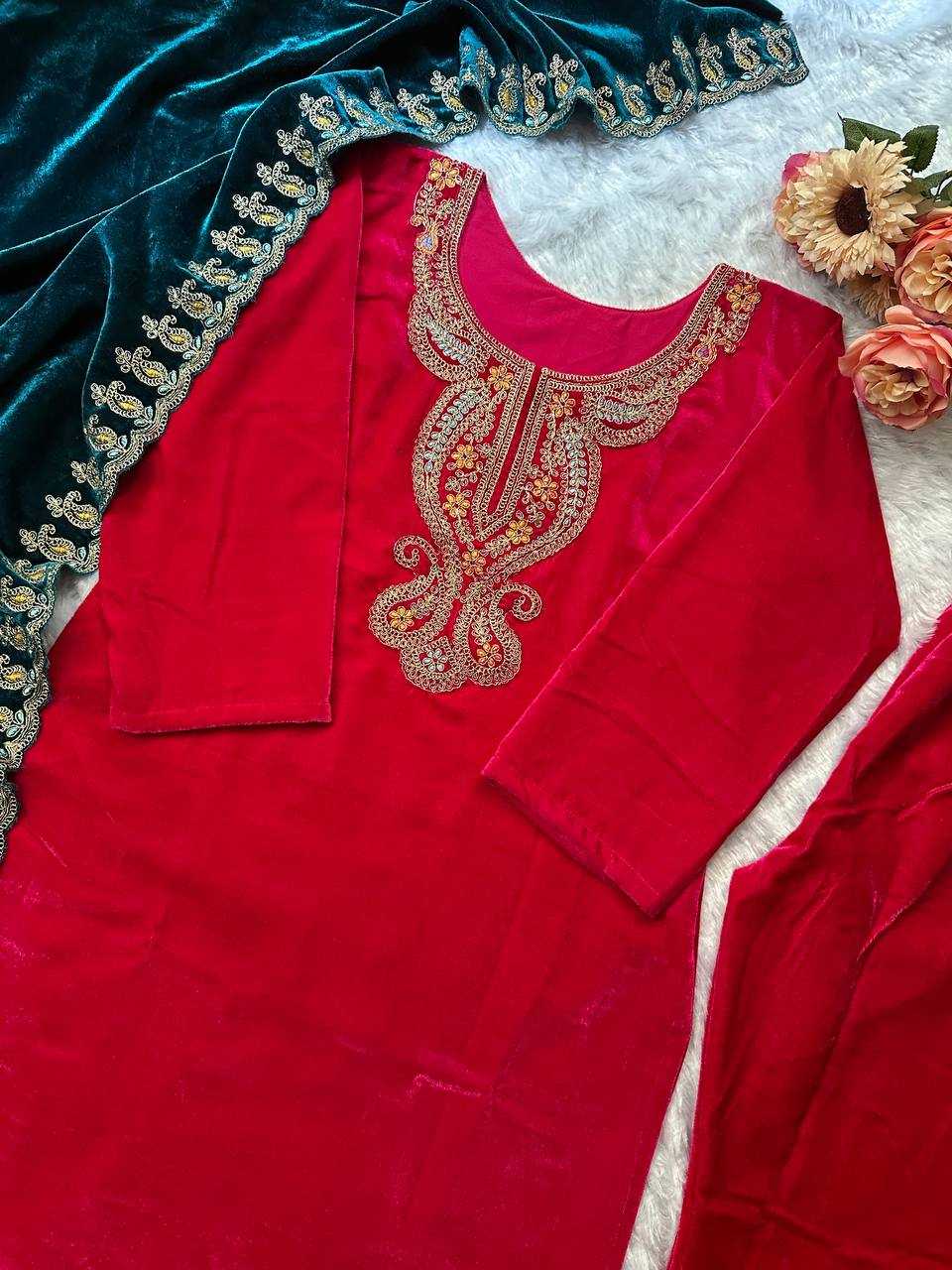 YNF VELVET KESH147 234 SUITS & DRESSES WHOLESALE EMBROIDEREY WEDDING RED SALWAR VELVET SUITS MANUFACTURE