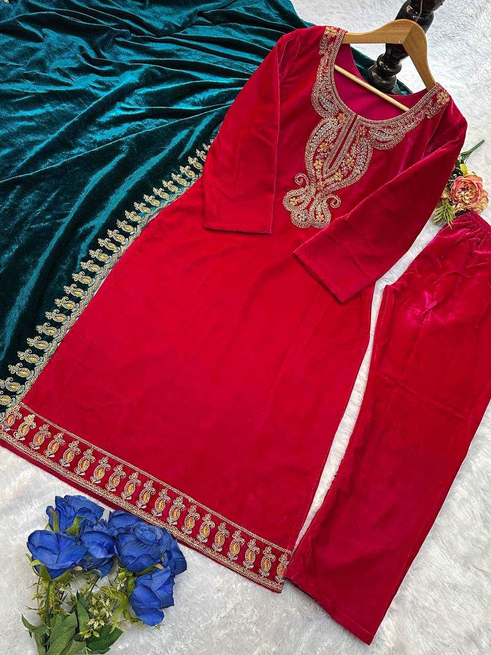 YNF VELVET KESH147 234 SUITS & DRESSES WHOLESALE EMBROIDEREY WEDDING RED SALWAR VELVET SUITS MANUFACTURE