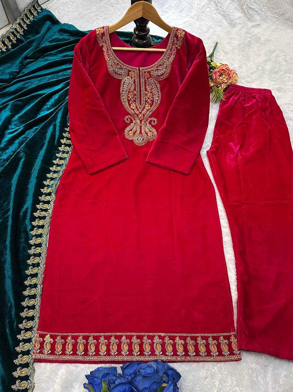 YNF VELVET KESH147 234 SUITS & DRESSES WHOLESALE EMBROIDEREY WEDDING RED SALWAR VELVET SUITS MANUFACTURE