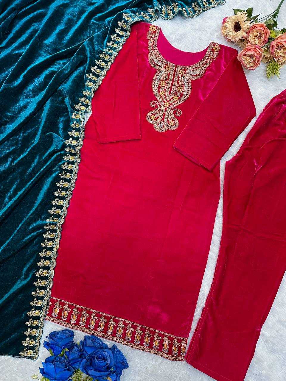 YNF VELVET KESH147 234 SUITS & DRESSES WHOLESALE EMBROIDEREY WEDDING RED SALWAR VELVET SUITS MANUFACTURE