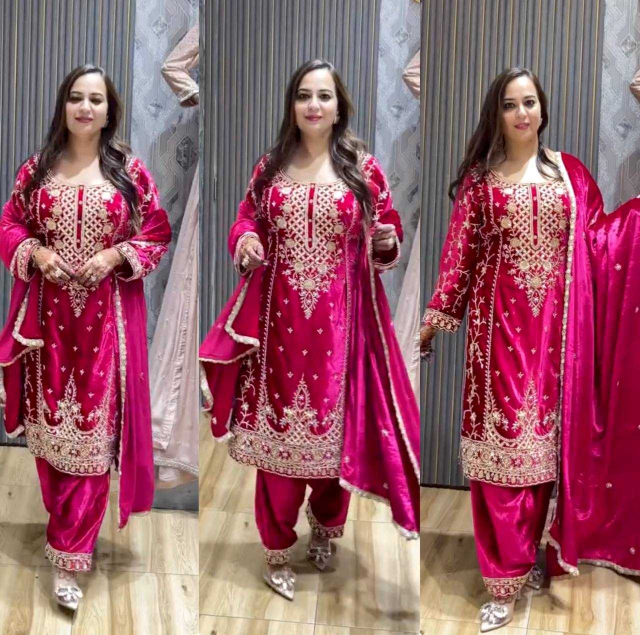 YNF VELVET KESH156 1136 SUITS & DRESSES WHOLESALE EMBROPIDERY VELVET WEDDING PINK SUITS MANUFACTURE