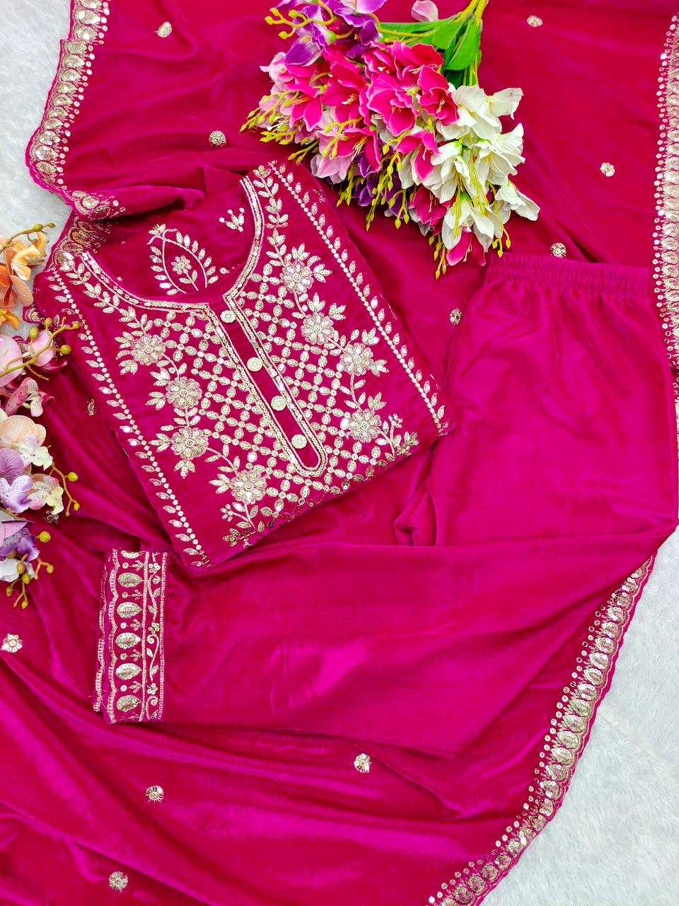 YNF VELVET KESH156 1136 SUITS & DRESSES WHOLESALE EMBROPIDERY VELVET WEDDING PINK SUITS MANUFACTURE