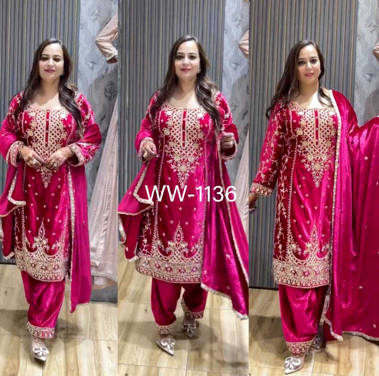 YNF VELVET KESH156 1136 SUITS & DRESSES WHOLESALE EMBROPIDERY VELVET WEDDING PINK SUITS MANUFACTURE