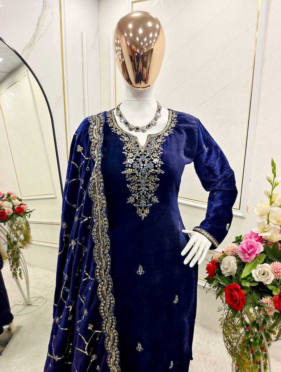 YNF VELVET KESH156 1140 SUITS & DRESSES WHOLESALE EMBROIDERY VELVET PARTY WEAR BLUE SALWAR SUITS MANUFACTURE