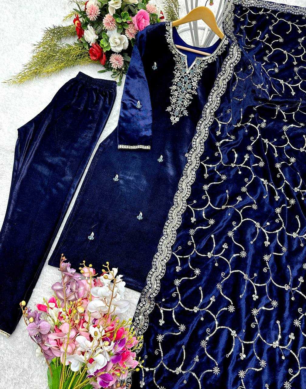 YNF VELVET KESH156 1140 SUITS & DRESSES WHOLESALE EMBROIDERY VELVET PARTY WEAR BLUE SALWAR SUITS MANUFACTURE