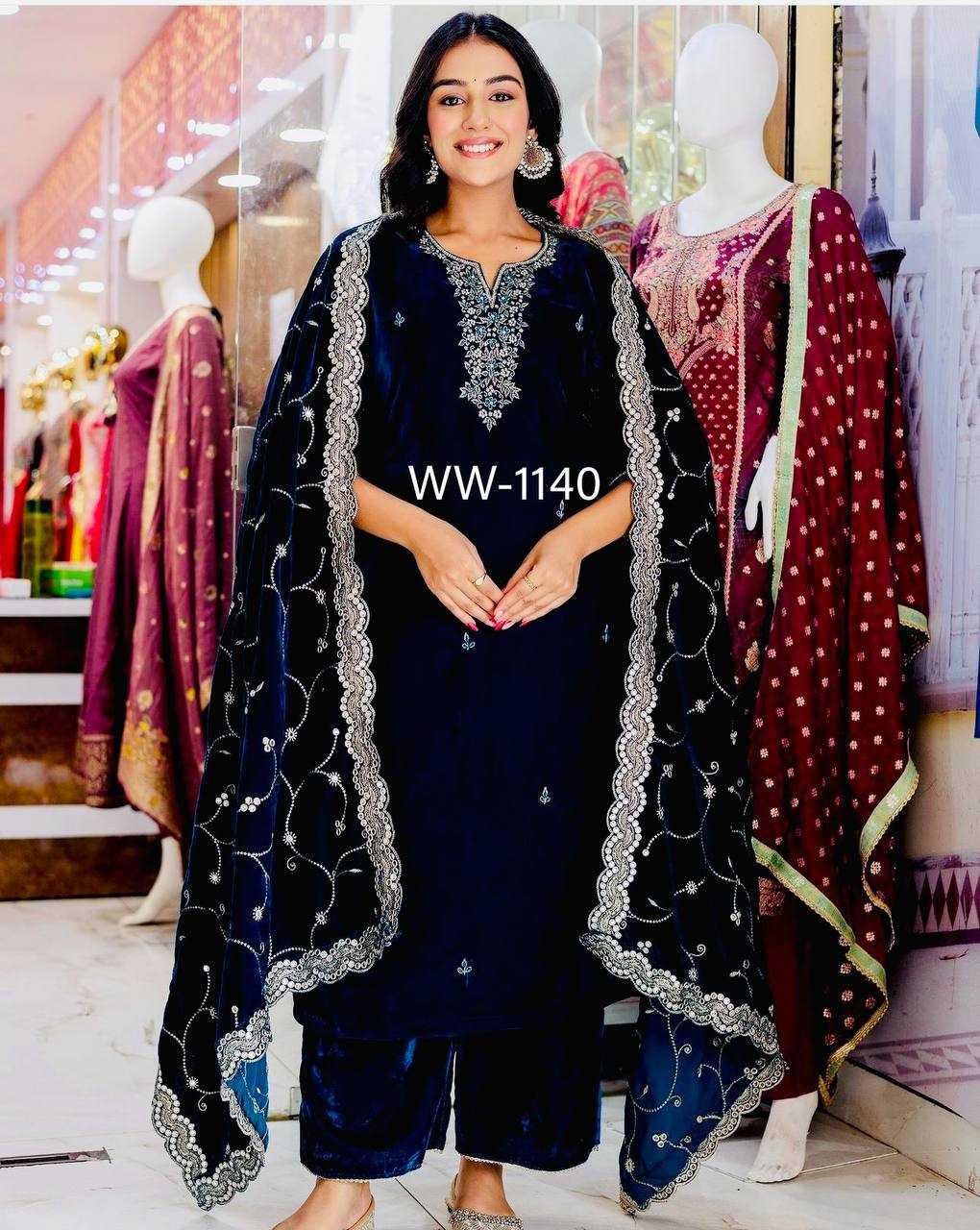 YNF VELVET KESH156 1140 SUITS & DRESSES WHOLESALE EMBROIDERY VELVET PARTY WEAR BLUE SALWAR SUITS MANUFACTURE