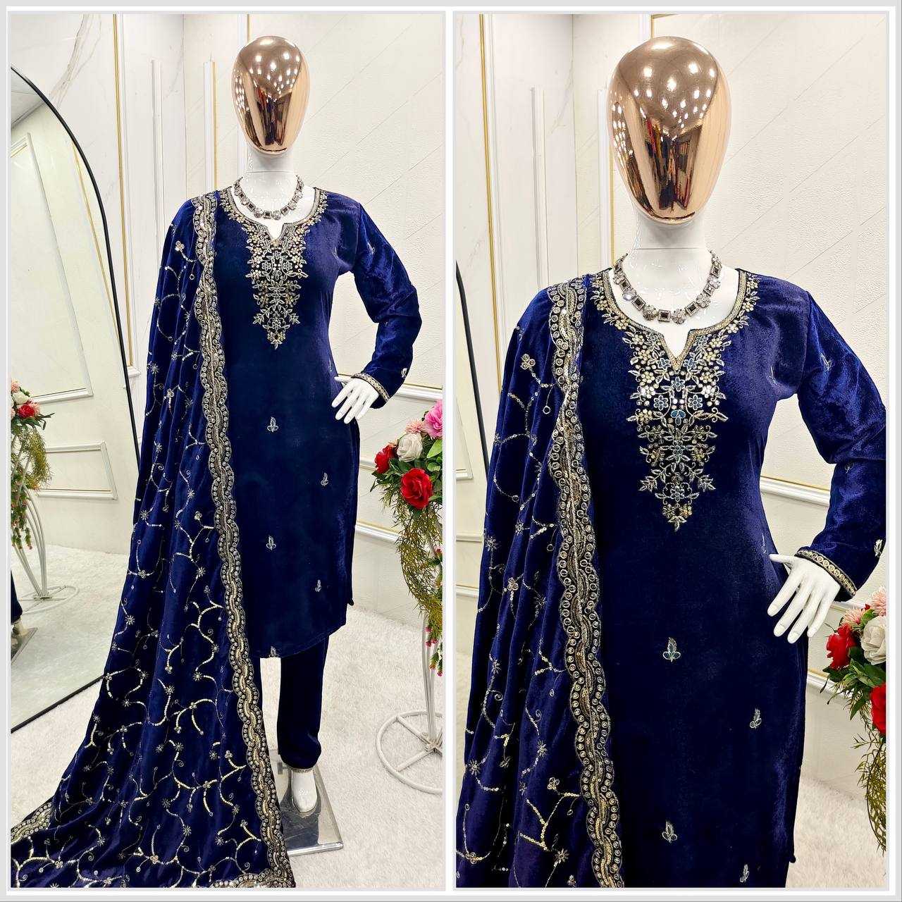 YNF VELVET KESH156 1140 SUITS & DRESSES WHOLESALE EMBROIDERY VELVET PARTY WEAR BLUE SALWAR SUITS MANUFACTURE