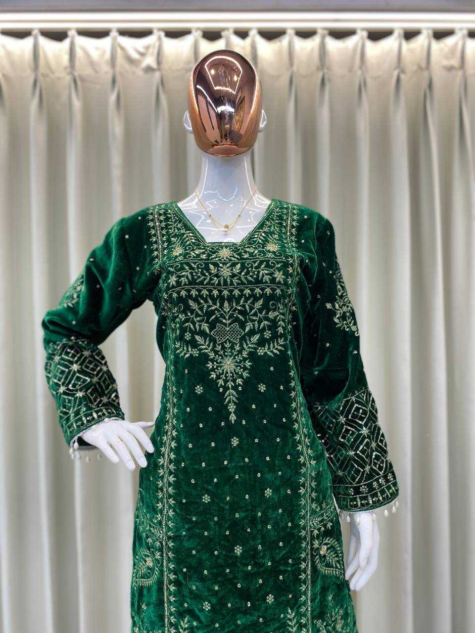 YNF VELVET RIN110 285 SUITS & DRESSES WHOLESALE EMBROIDEREY PARTY WEAR GREEN SALWAR VELVET SUITS MANUFACTURE