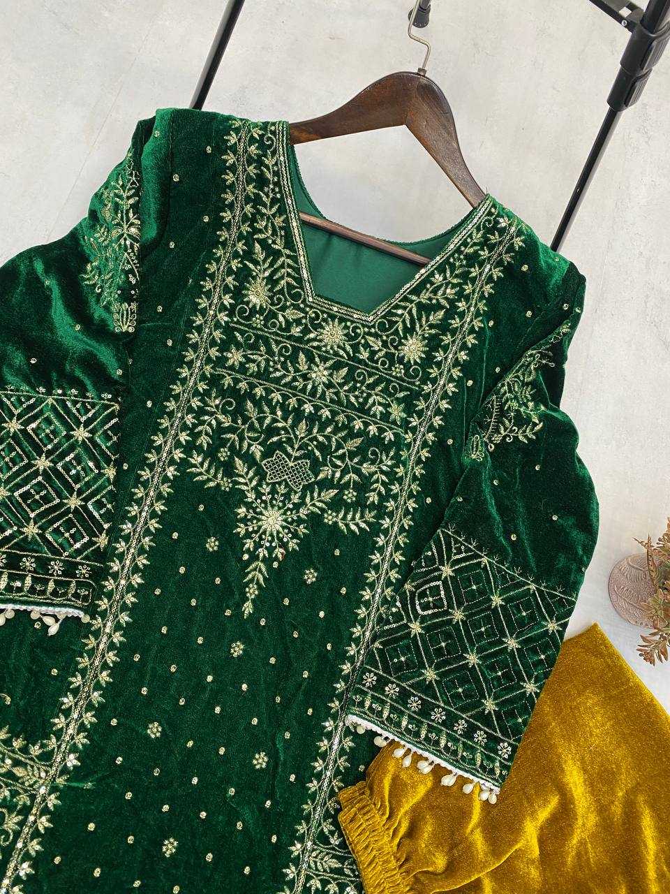 YNF VELVET RIN110 285 SUITS & DRESSES WHOLESALE EMBROIDEREY PARTY WEAR GREEN SALWAR VELVET SUITS MANUFACTURE