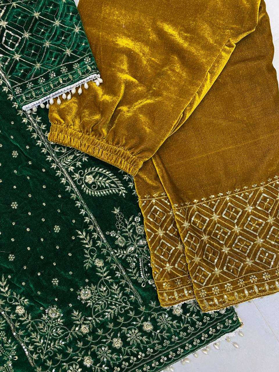 YNF VELVET RIN110 285 SUITS & DRESSES WHOLESALE EMBROIDEREY PARTY WEAR GREEN SALWAR VELVET SUITS MANUFACTURE