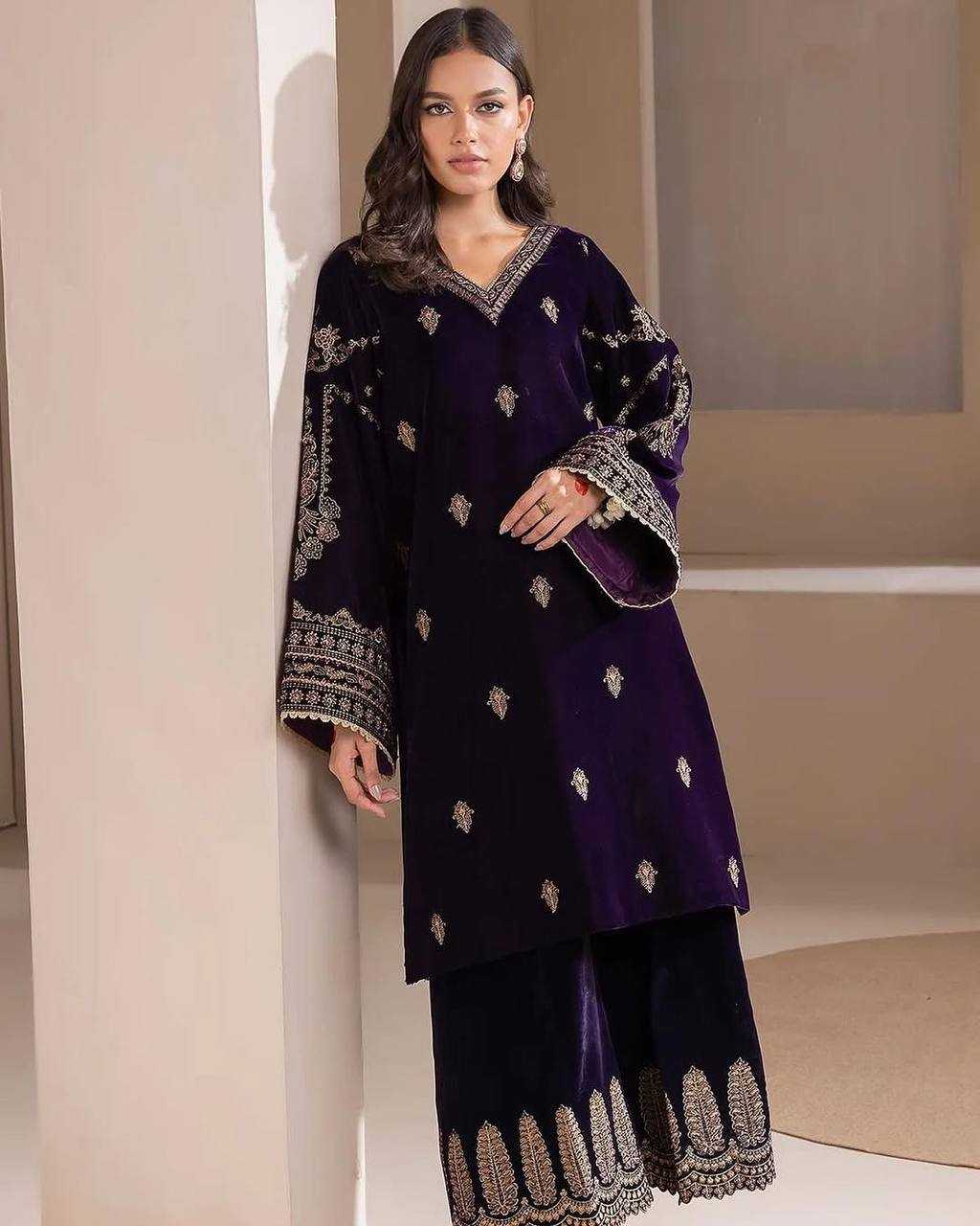 YNF VELVET RIN110 289 SUITS & DRESSES WHOLESALE BLUE EMBROIDERED PARTY WEAR VELVET PAKISTANI SUITS MANUFACTURER