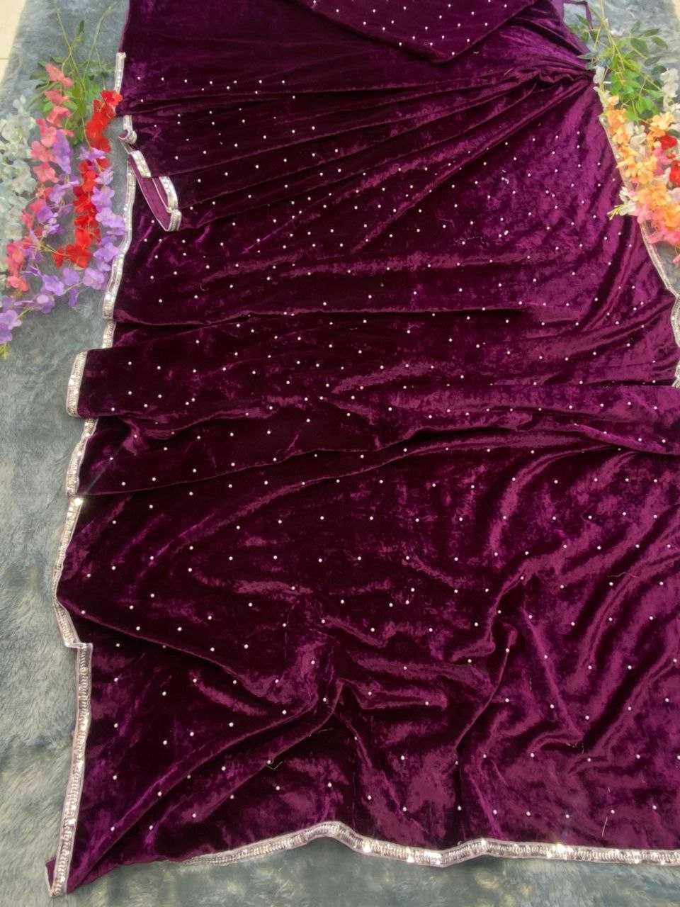 YNF VELVET RIN121 895 SAREES WHOLESALE VELVET LACE BORDER STONE WORK PARTY WEAR SAREES MANUFACTURER