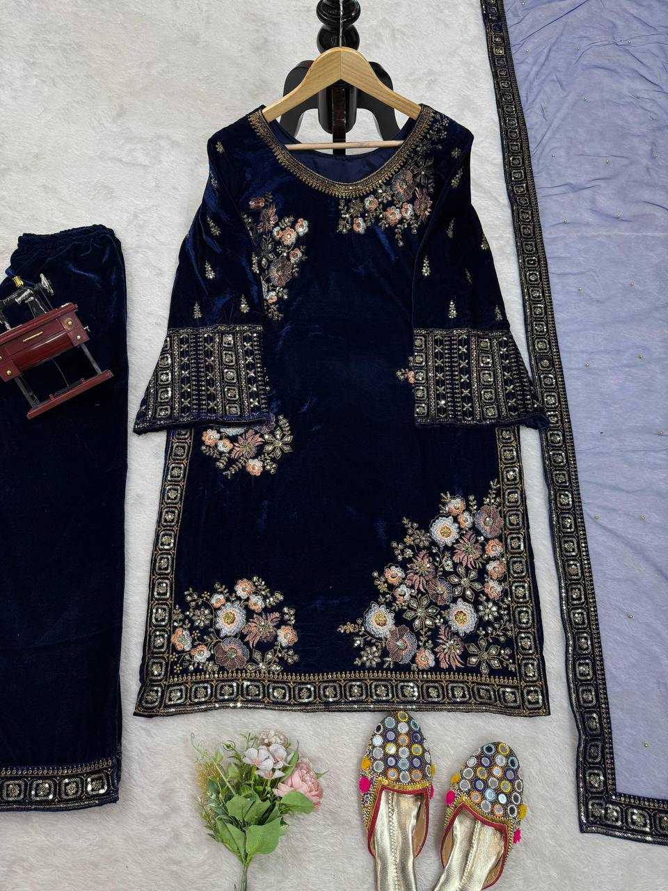 YNF VELVET RIN133 1488 SUITS & DRESSES WHOLESALE BLUE SALWAR EMBROIDERED PARTY WEAR VELVET SUITS MANUFACTURER