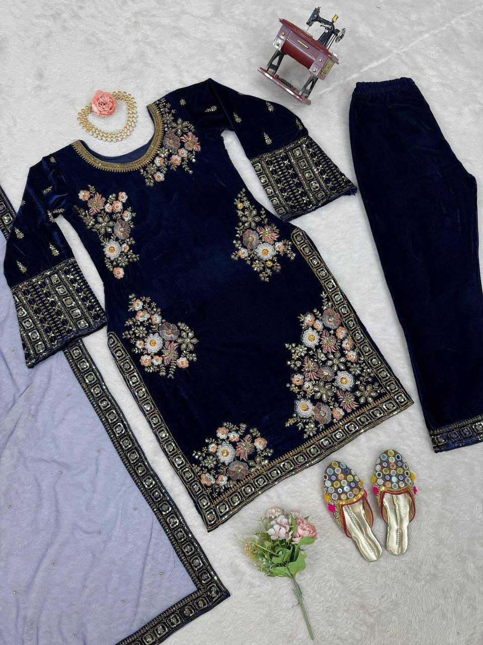 YNF VELVET RIN133 1488 SUITS & DRESSES WHOLESALE BLUE SALWAR EMBROIDERED PARTY WEAR VELVET SUITS MANUFACTURER