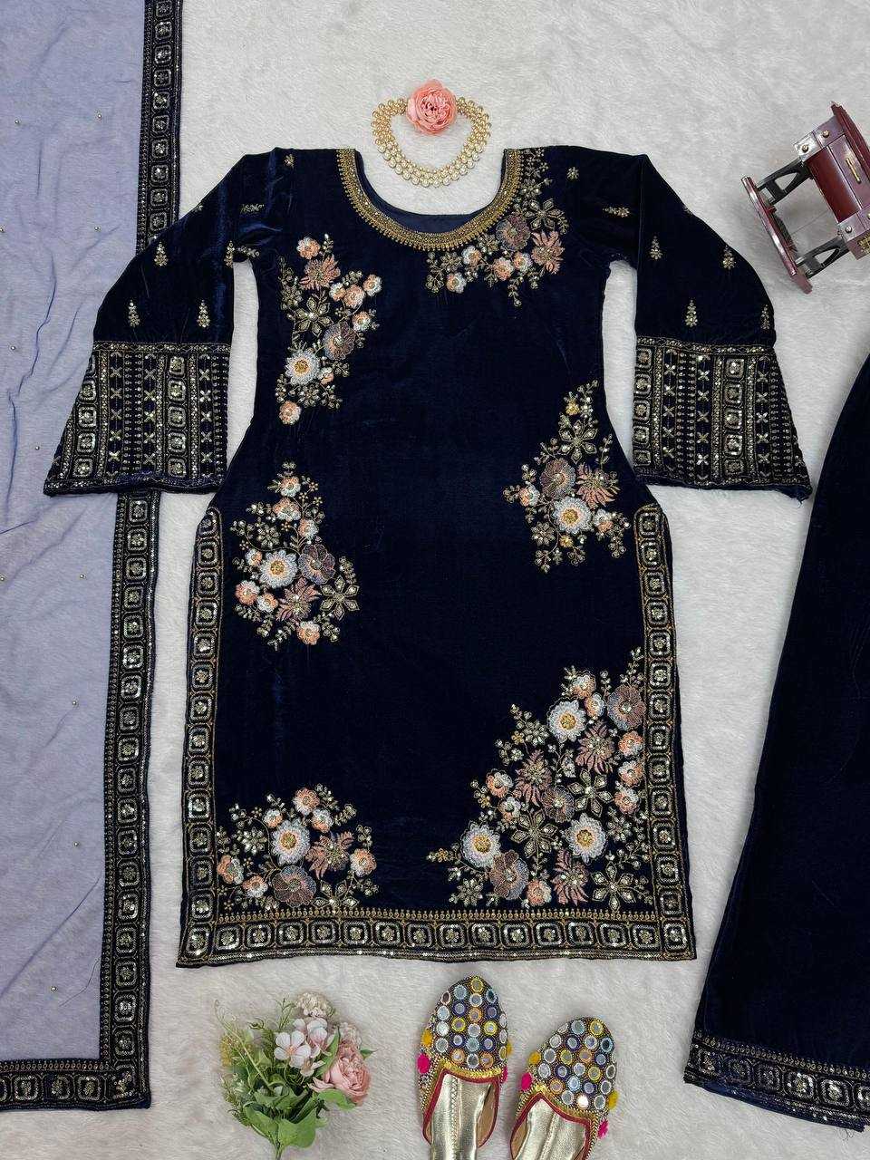 YNF VELVET RIN133 1488 SUITS & DRESSES WHOLESALE BLUE SALWAR EMBROIDERED PARTY WEAR VELVET SUITS MANUFACTURER