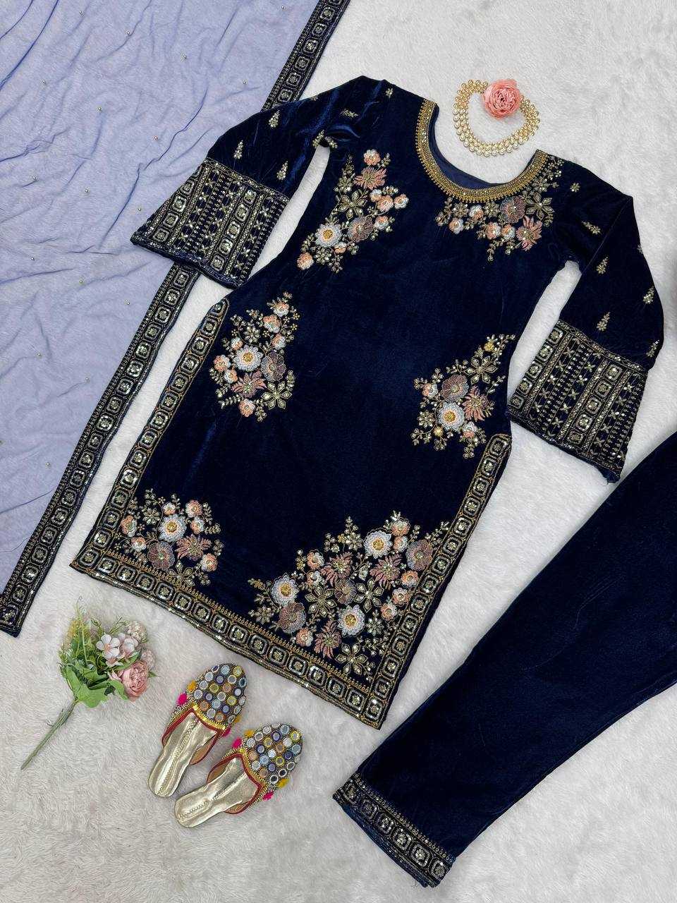 YNF VELVET RIN133 1488 SUITS & DRESSES WHOLESALE BLUE SALWAR EMBROIDERED PARTY WEAR VELVET SUITS MANUFACTURER