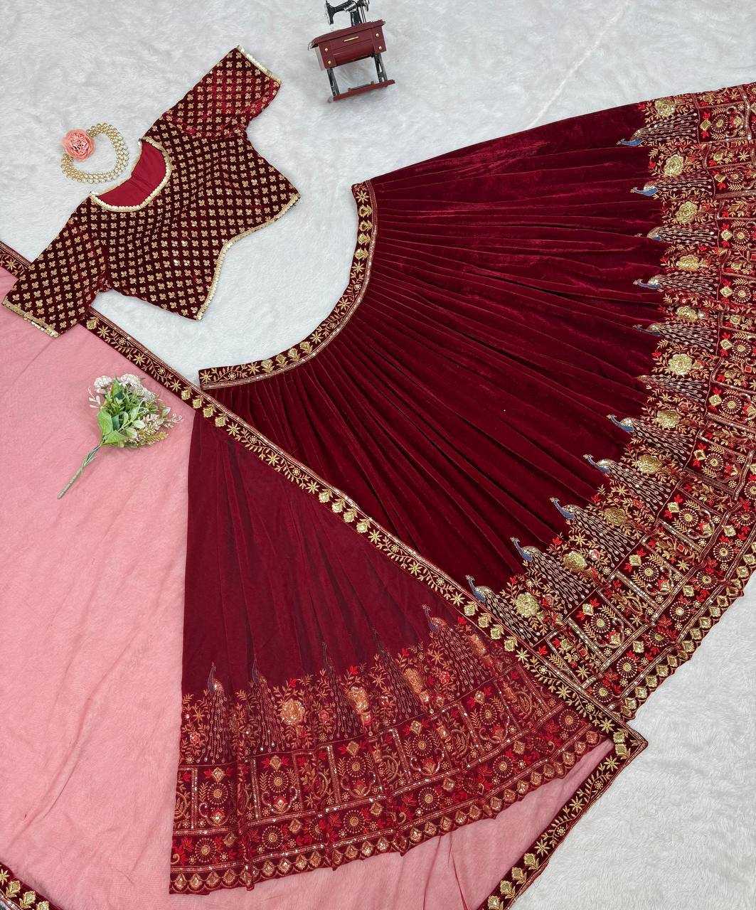 YNF VELVET RIN162 314 LEHENGAS WHOLESALE WEDDING EMBROIDERED VELVET SEQUINS LEHENGAS MANUFACTURER