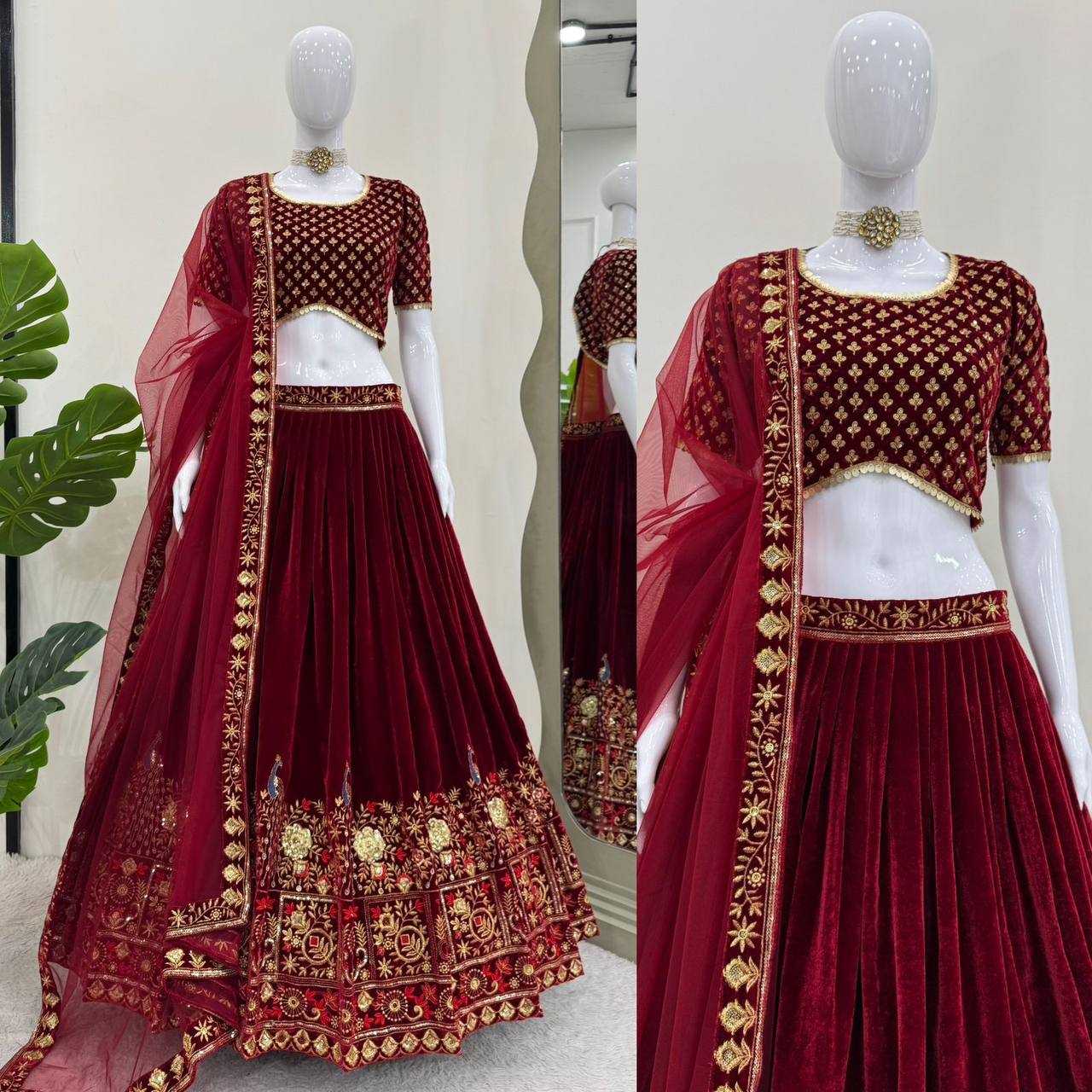 YNF VELVET RIN162 314 LEHENGAS WHOLESALE WEDDING EMBROIDERED VELVET SEQUINS LEHENGAS MANUFACTURER