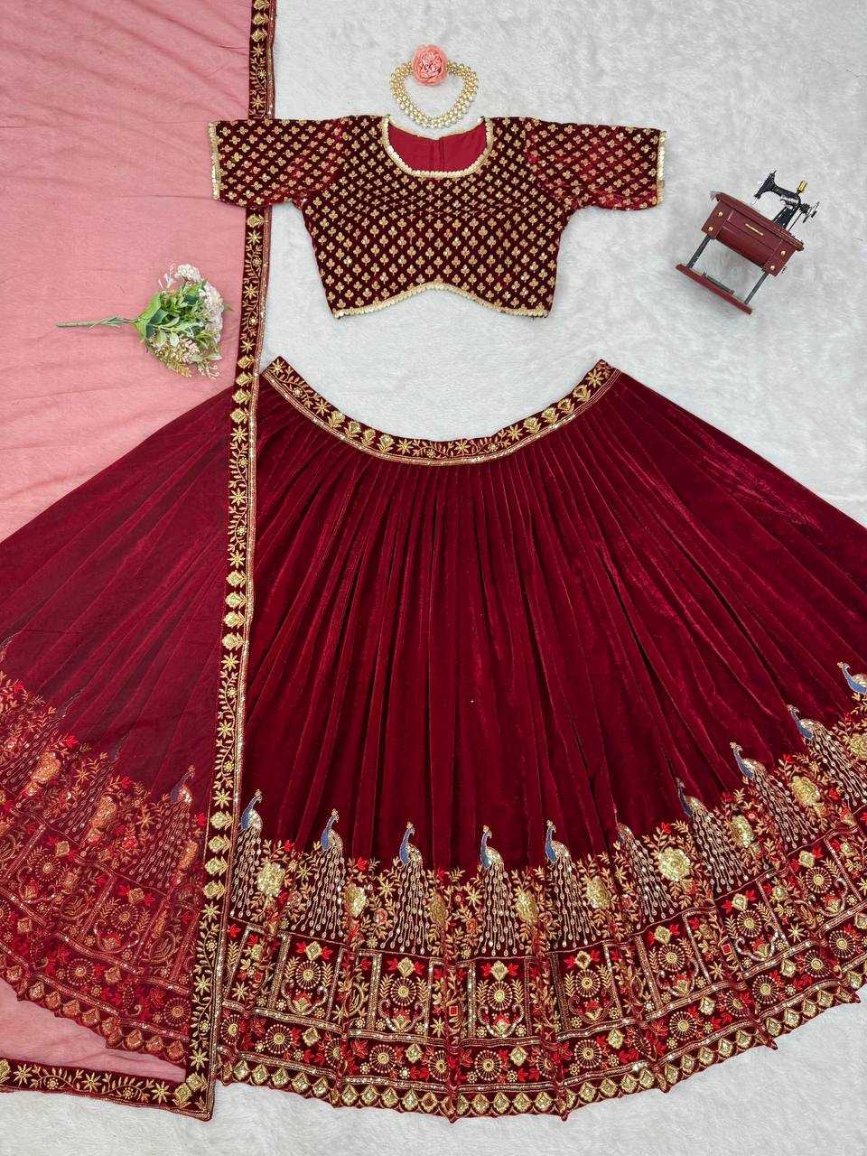 YNF VELVET RIN162 314 LEHENGAS WHOLESALE WEDDING EMBROIDERED VELVET SEQUINS LEHENGAS MANUFACTURER