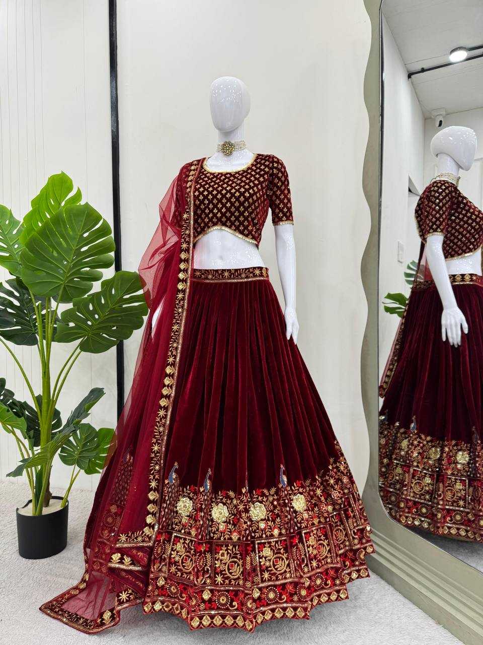 YNF VELVET RIN162 314 LEHENGAS WHOLESALE WEDDING EMBROIDERED VELVET SEQUINS LEHENGAS MANUFACTURER