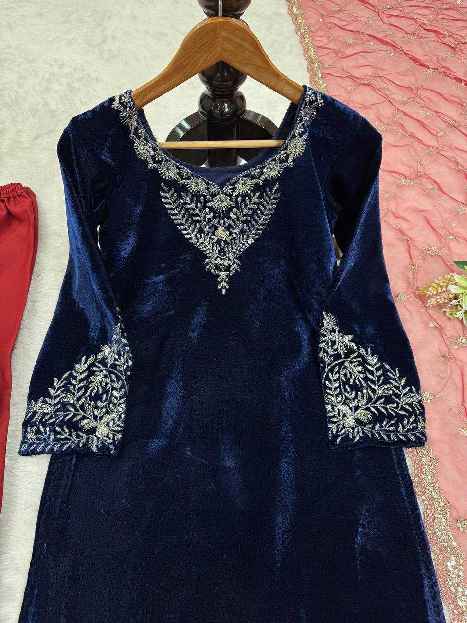 YNF VELVET RIN169 5777 SUITS & DRESSES WHOLESALE PARTY WEAR EMBROIDEREY BLUE SALWAR VELVET SUITS MANUFACTURE