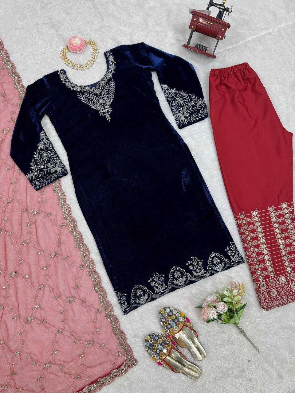 YNF VELVET RIN169 5777 SUITS & DRESSES WHOLESALE PARTY WEAR EMBROIDEREY BLUE SALWAR VELVET SUITS MANUFACTURE