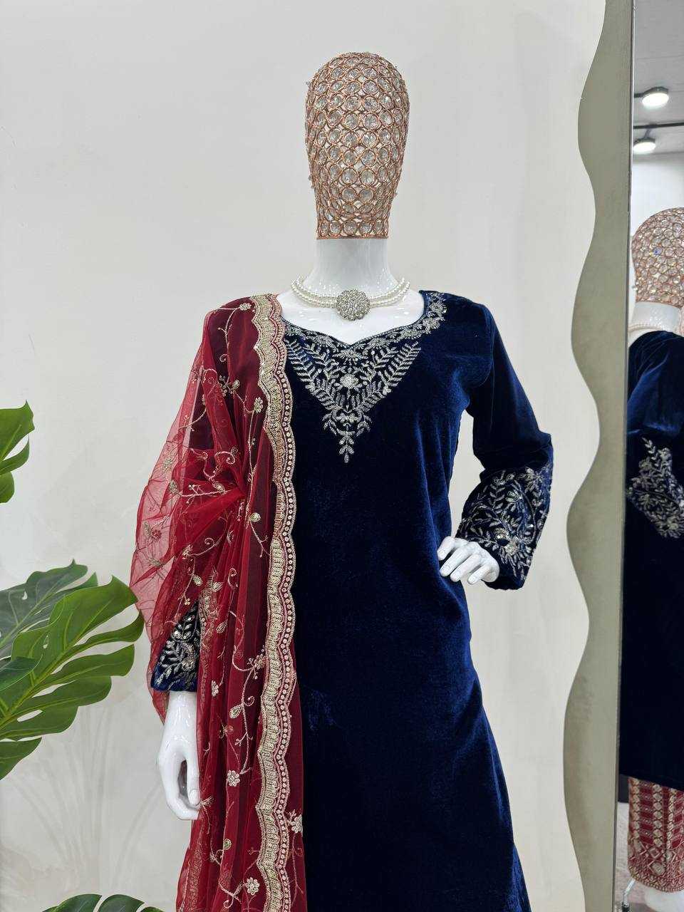 YNF VELVET RIN169 5777 SUITS & DRESSES WHOLESALE PARTY WEAR EMBROIDEREY BLUE SALWAR VELVET SUITS MANUFACTURE