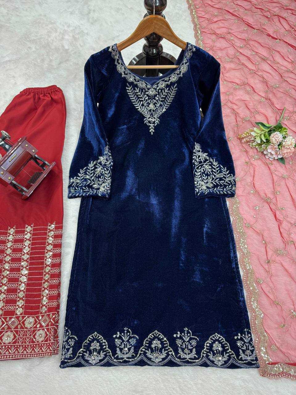 YNF VELVET RIN169 5777 SUITS & DRESSES WHOLESALE PARTY WEAR EMBROIDEREY BLUE SALWAR VELVET SUITS MANUFACTURE