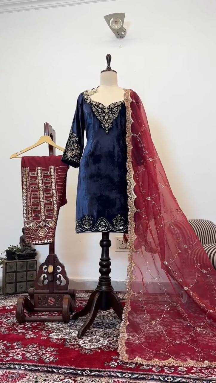 YNF VELVET RIN169 5777 SUITS & DRESSES WHOLESALE PARTY WEAR EMBROIDEREY BLUE SALWAR VELVET SUITS MANUFACTURE