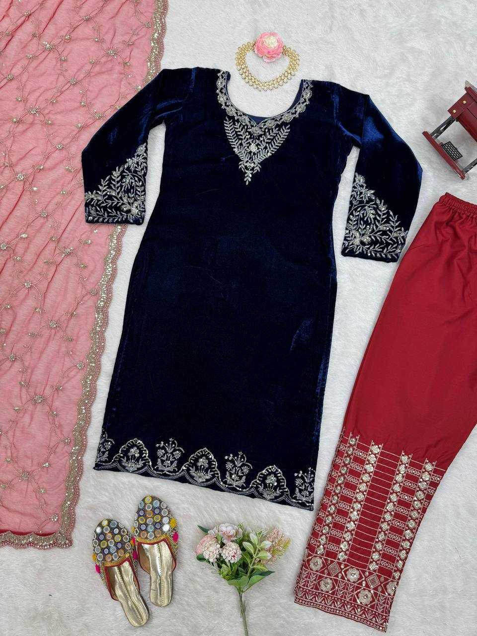 YNF VELVET RIN169 5777 SUITS & DRESSES WHOLESALE PARTY WEAR EMBROIDEREY BLUE SALWAR VELVET SUITS MANUFACTURE