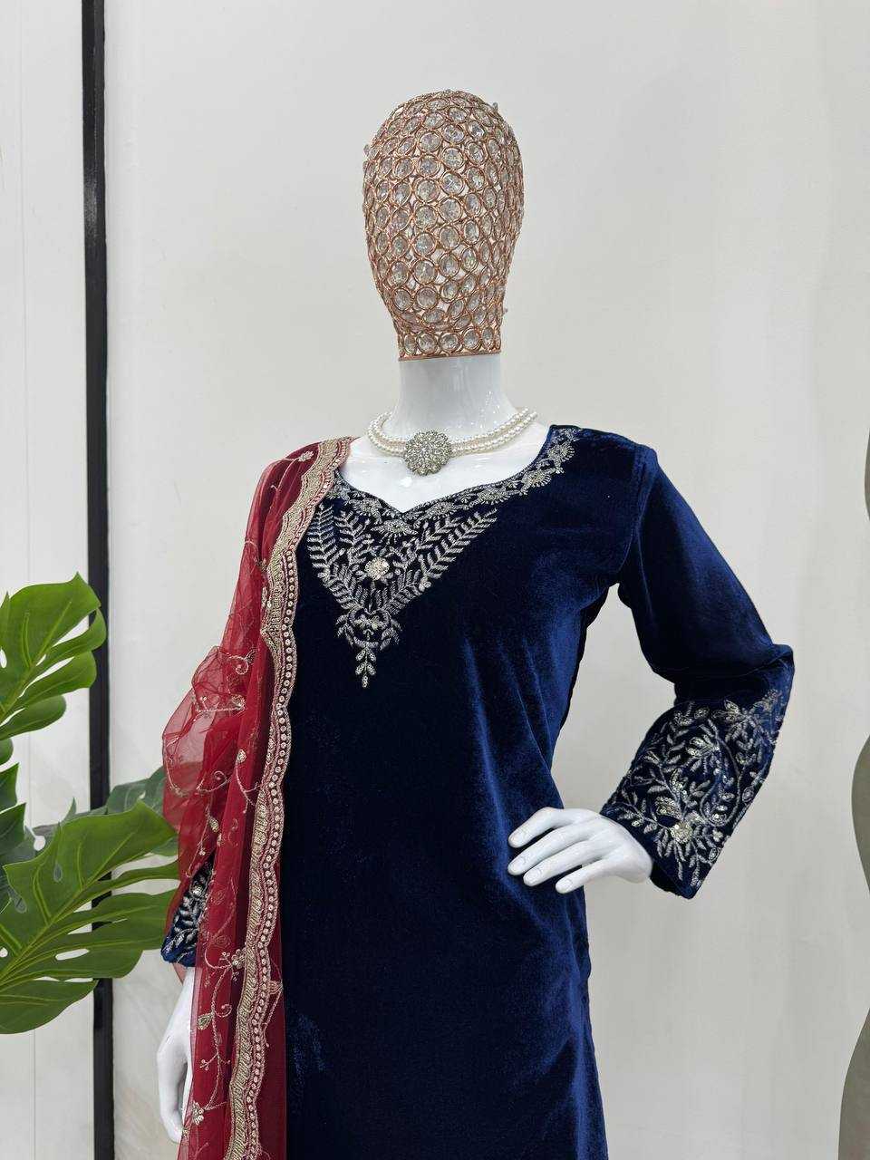 YNF VELVET RIN169 5777 SUITS & DRESSES WHOLESALE PARTY WEAR EMBROIDEREY BLUE SALWAR VELVET SUITS MANUFACTURE