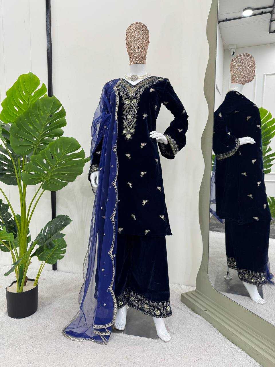 YNF VELVET RIN169 5783 SUITS & DRESSES WHOLESALE PAKISTANI EMBROIDERY VELVET EID COLLECTIONS BLUE SUITS MANUFACTURE