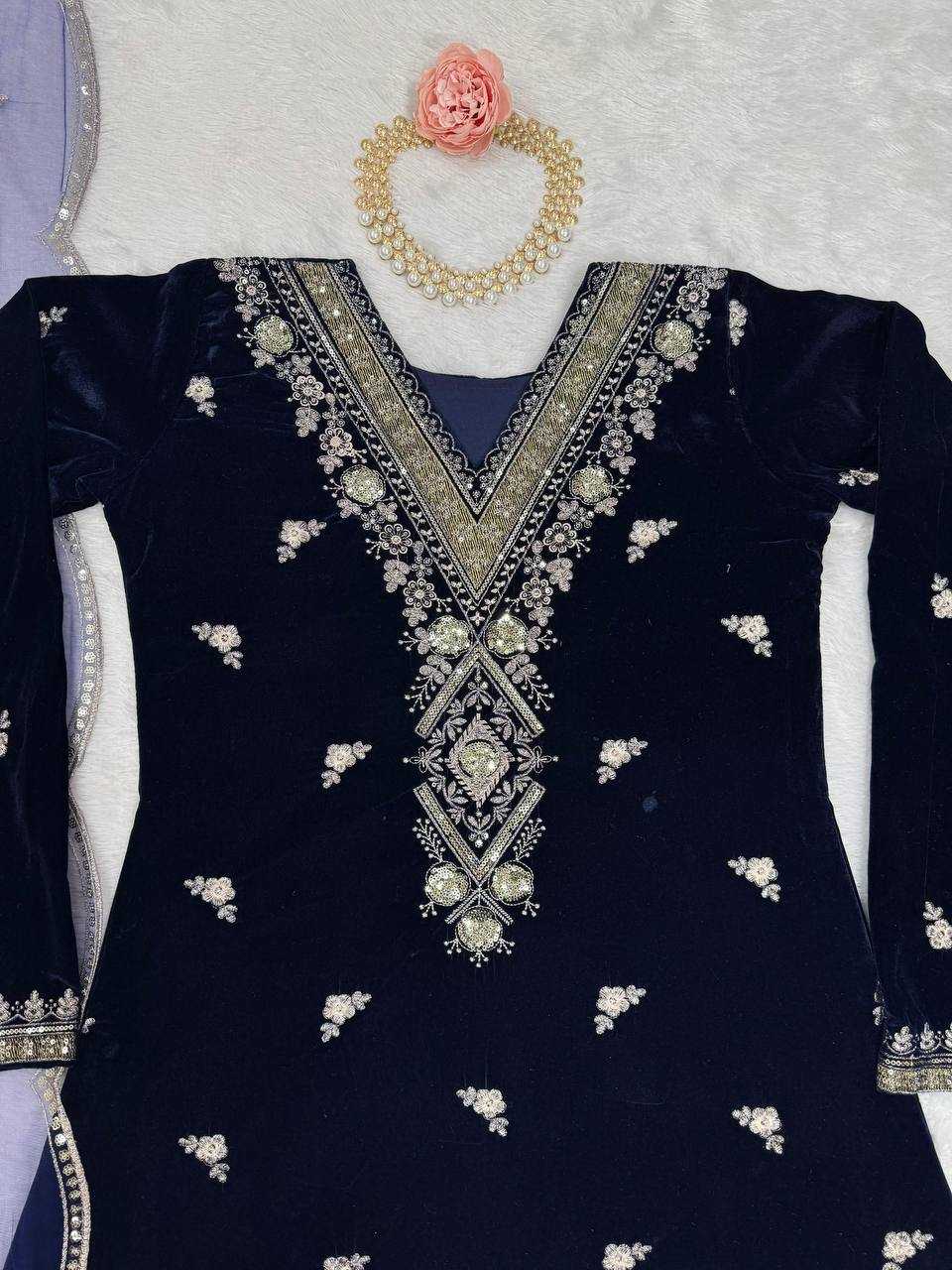 YNF VELVET RIN169 5783 SUITS & DRESSES WHOLESALE PAKISTANI EMBROIDERY VELVET EID COLLECTIONS BLUE SUITS MANUFACTURE