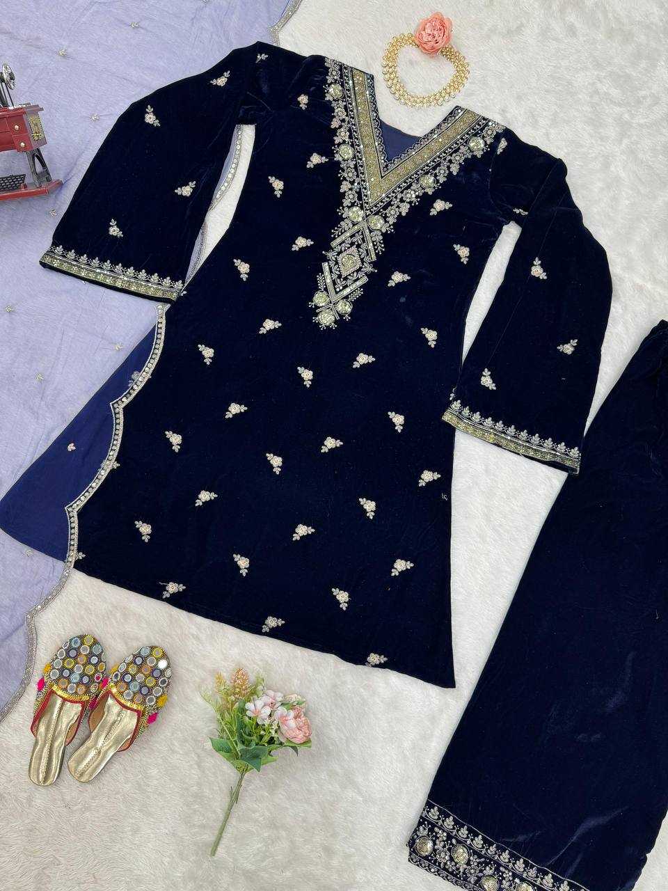 YNF VELVET RIN169 5783 SUITS & DRESSES WHOLESALE PAKISTANI EMBROIDERY VELVET EID COLLECTIONS BLUE SUITS MANUFACTURE