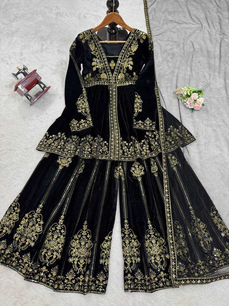 YNF VELVET RIN169 5788 SUITS & DRESSES WHOLESALE PARTY WEAR BLACK SALWAR PAKISTANI EMBROIDERY VELVET EID COLLECTIONS SUITS MANUFACTURE