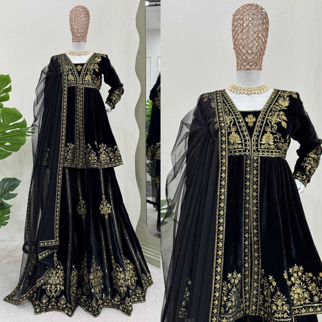 YNF VELVET RIN169 5788 SUITS & DRESSES WHOLESALE PARTY WEAR BLACK SALWAR PAKISTANI EMBROIDERY VELVET EID COLLECTIONS SUITS MANUFACTURE