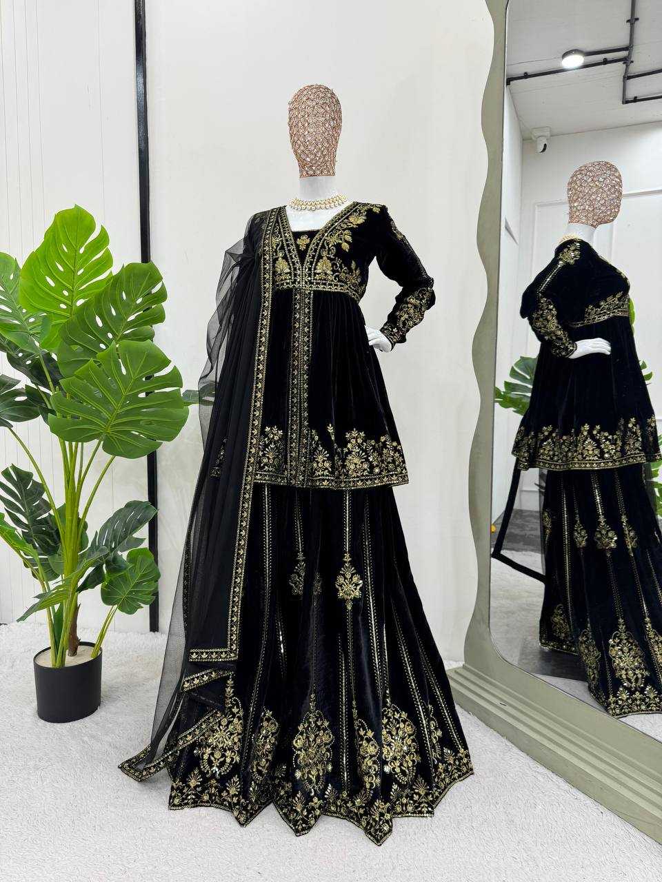 YNF VELVET RIN169 5788 SUITS & DRESSES WHOLESALE PARTY WEAR BLACK SALWAR PAKISTANI EMBROIDERY VELVET EID COLLECTIONS SUITS MANUFACTURE