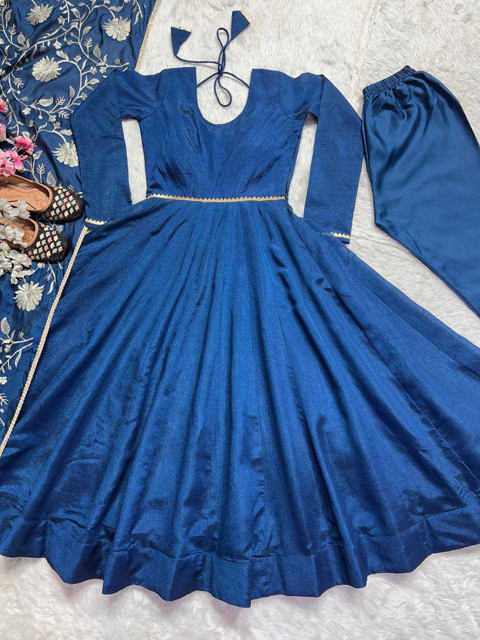 YNF VICHITRA SILK KESH144 1230 GOWNS WHOLESALE ANARKALI SILK FULL SLEEVE BLUE GOWNS MANUFACTURER