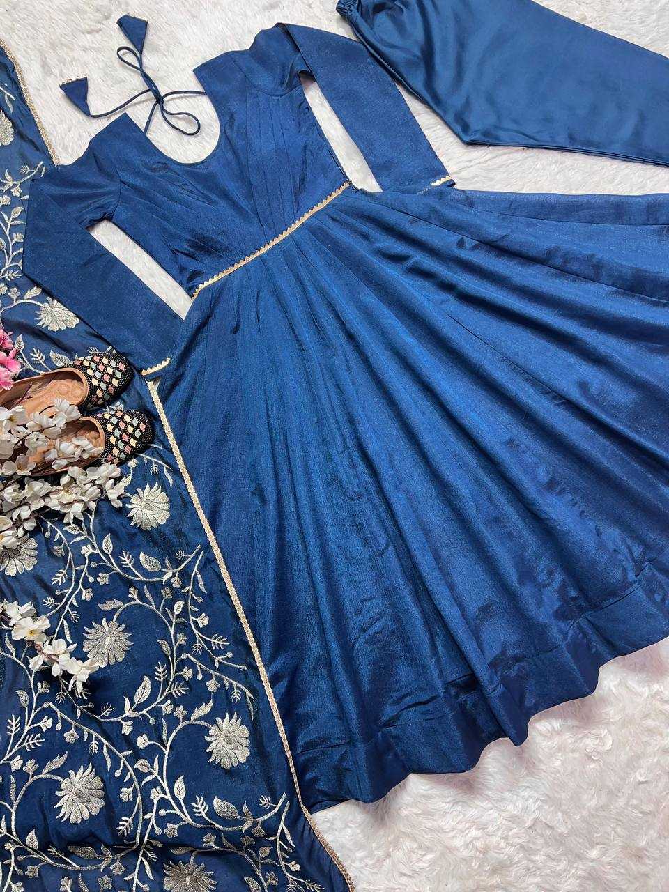 YNF VICHITRA SILK KESH144 1230 GOWNS WHOLESALE ANARKALI SILK FULL SLEEVE BLUE GOWNS MANUFACTURER