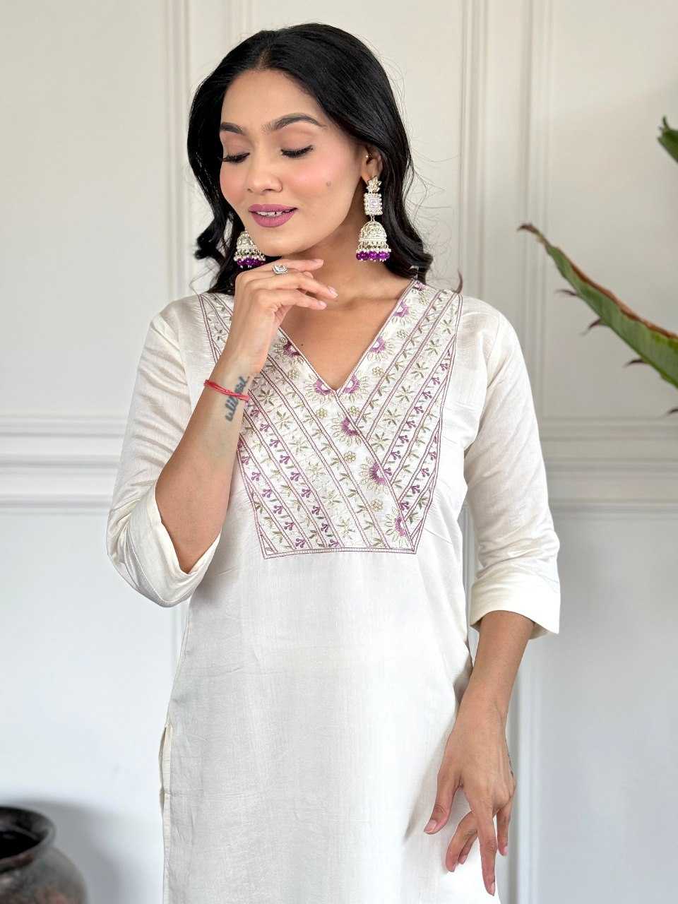 YNF VISCOSE CHANDERI KESH242 VICTORIYA SUITS & DRESSES WHOLESALE EMBROIDERY CHANDERI LONG KURTI WHITE SALWAR SUITS MANUFACTURE