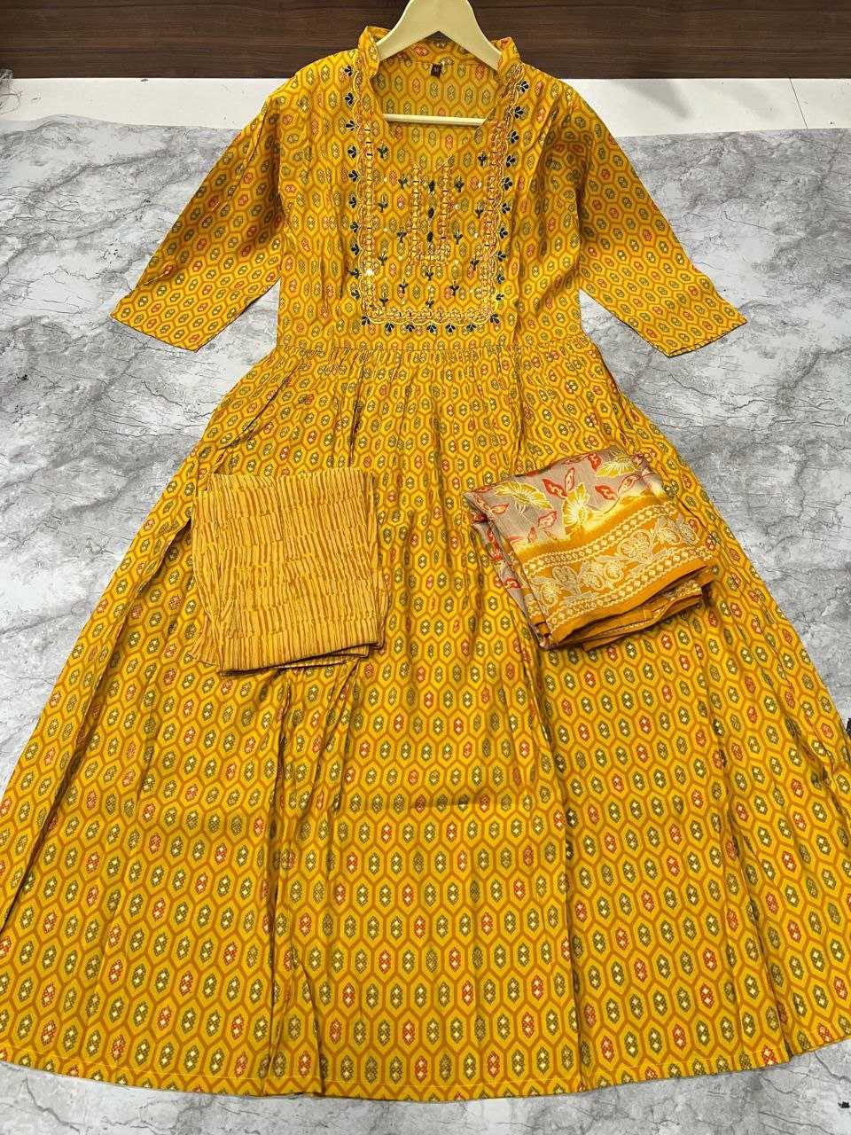 YNF VISCOSE CHANDERI KESH246 Yogita SUITS & DRESSES WHOLESALE PRINTED CHANDERI PRINTED YELLOW SALWAR HALDI OUTFITS SUITS MANUFACTURE