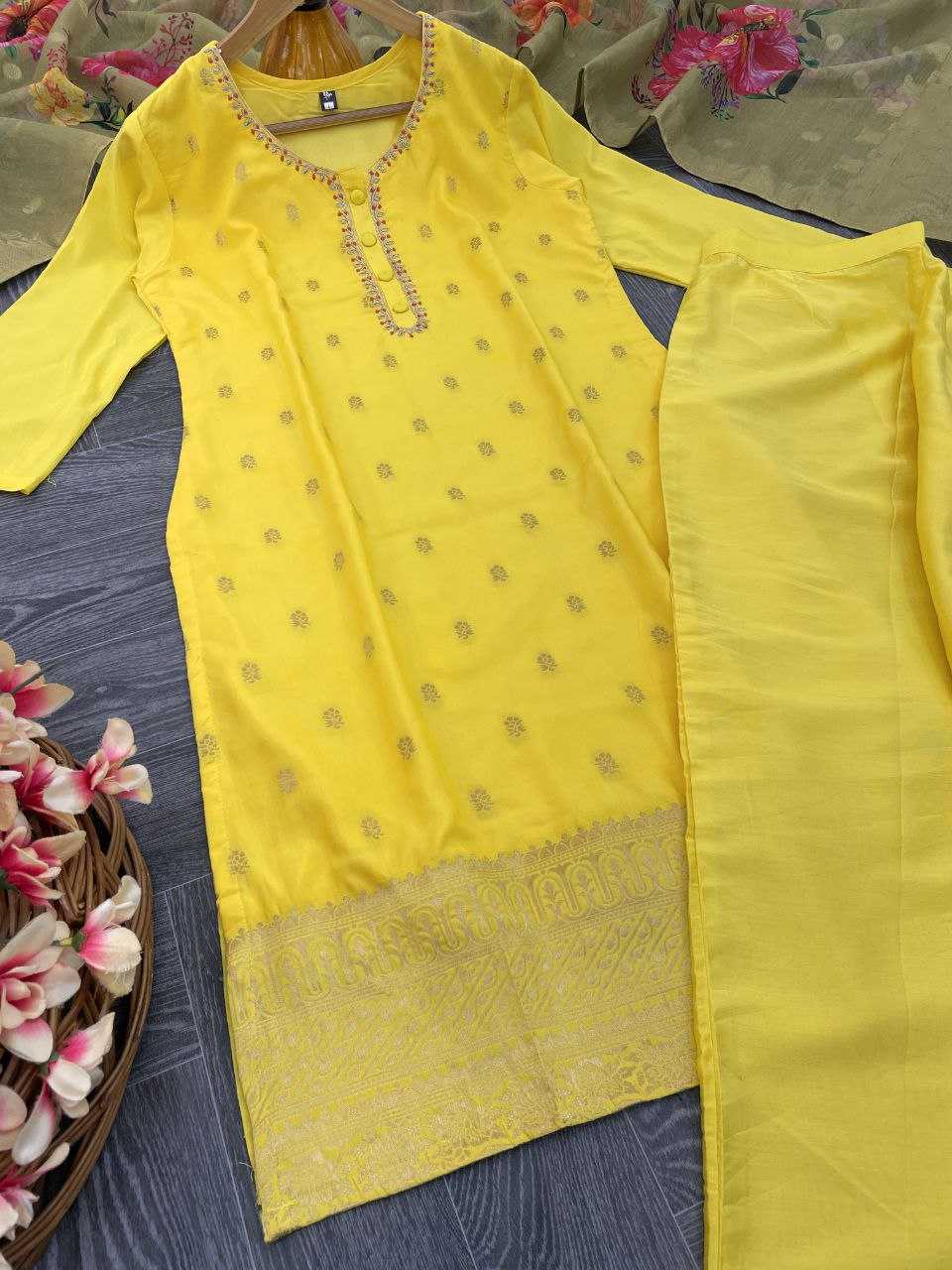 YNF VISCOSE CHANDERI RIN174 KRITIKA SUITS & DRESSES WHOLESALE LADIES CHANDERI YELLOW SALWAR HALDI OUTFITS SUITS MANUFACTURE