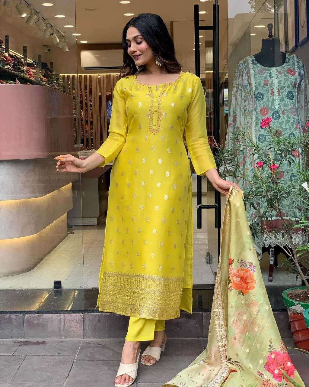 YNF VISCOSE CHANDERI RIN174 KRITIKA SUITS & DRESSES WHOLESALE LADIES CHANDERI YELLOW SALWAR HALDI OUTFITS SUITS MANUFACTURE