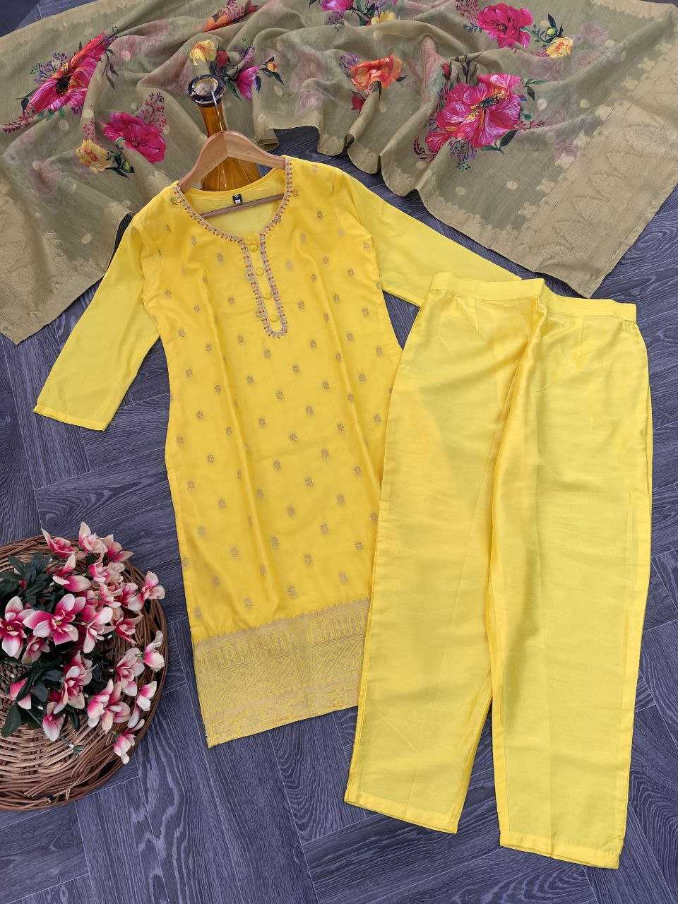 YNF VISCOSE CHANDERI RIN174 KRITIKA SUITS & DRESSES WHOLESALE LADIES CHANDERI YELLOW SALWAR HALDI OUTFITS SUITS MANUFACTURE