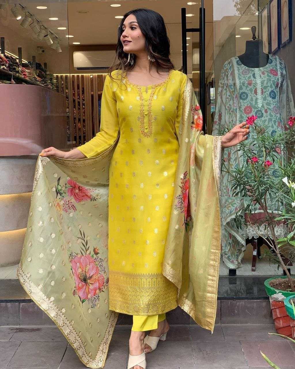 YNF VISCOSE CHANDERI RIN174 KRITIKA SUITS & DRESSES WHOLESALE LADIES CHANDERI YELLOW SALWAR HALDI OUTFITS SUITS MANUFACTURE