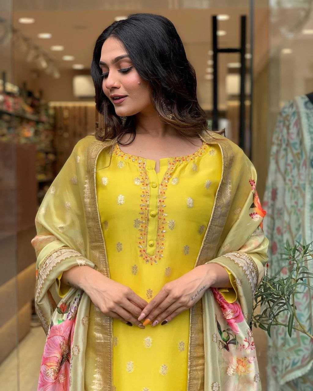 YNF VISCOSE CHANDERI RIN174 KRITIKA SUITS & DRESSES WHOLESALE LADIES CHANDERI YELLOW SALWAR HALDI OUTFITS SUITS MANUFACTURE