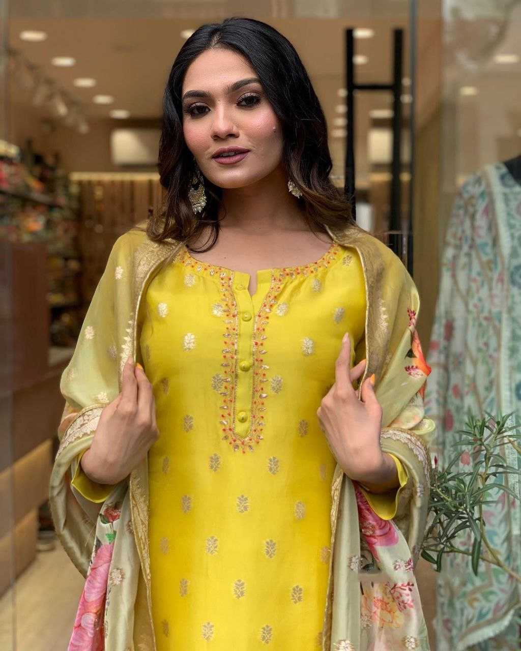 YNF VISCOSE CHANDERI RIN174 KRITIKA SUITS & DRESSES WHOLESALE LADIES CHANDERI YELLOW SALWAR HALDI OUTFITS SUITS MANUFACTURE